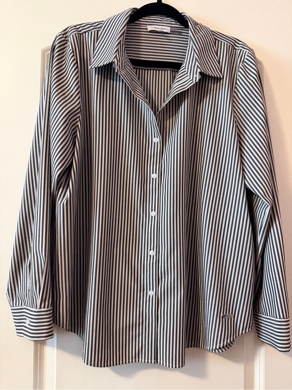 Calvin Klein Black and White Vertical Stripe Button-Down Shirt